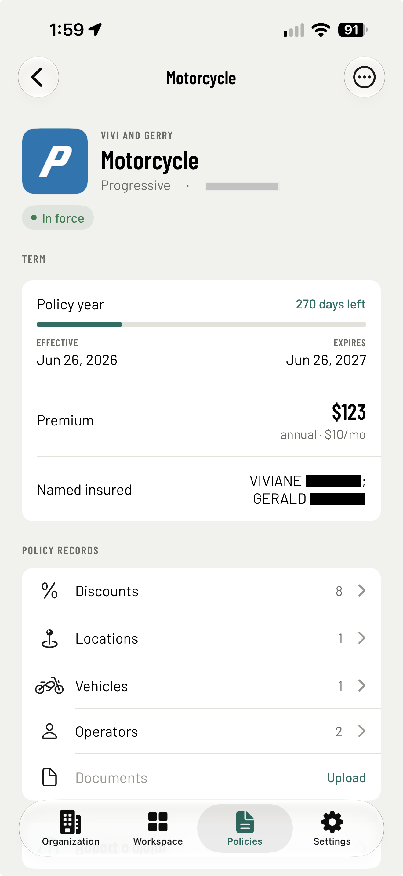A policy's coverages and documents in the UnifyOS iPhone app